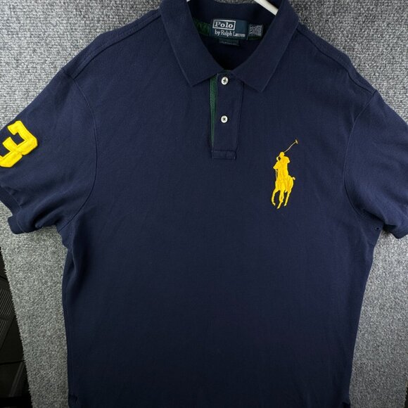 Polo Ralph Lauren 2XL Custom Fit Navy Blue Polo Shirt Short Sleeve Yellow Pony 3 - Picture 1 of 16